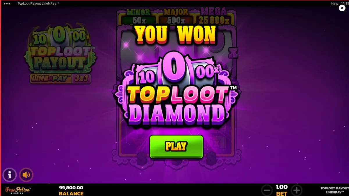TopLoot Payout LineNPay স্লট গেমের একটি দৃশ্য যেখানে সোনার রত্ন এবং ভল্টের থিম ফুটে উঠেছে।